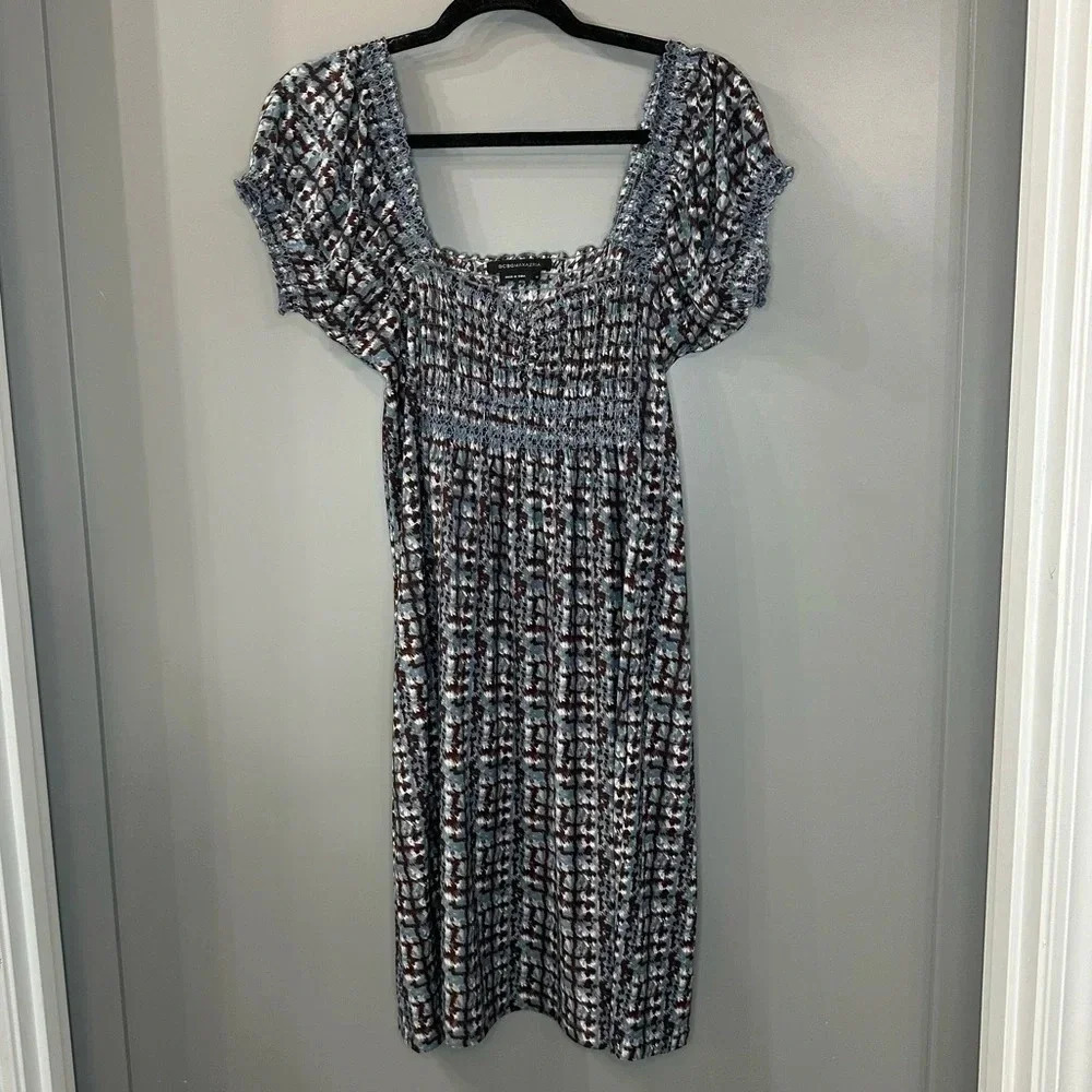 BCBGMaxAzria Smocked Puffed Sleeve Dress Size Medium